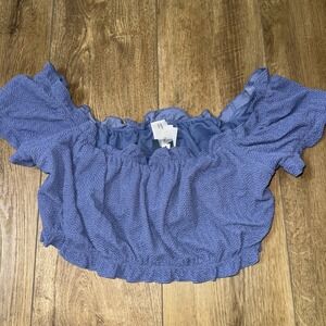 Abercrombie & Fitch Blue Bandeau Halter Top Sz L NWT ruffle edge feminine‎